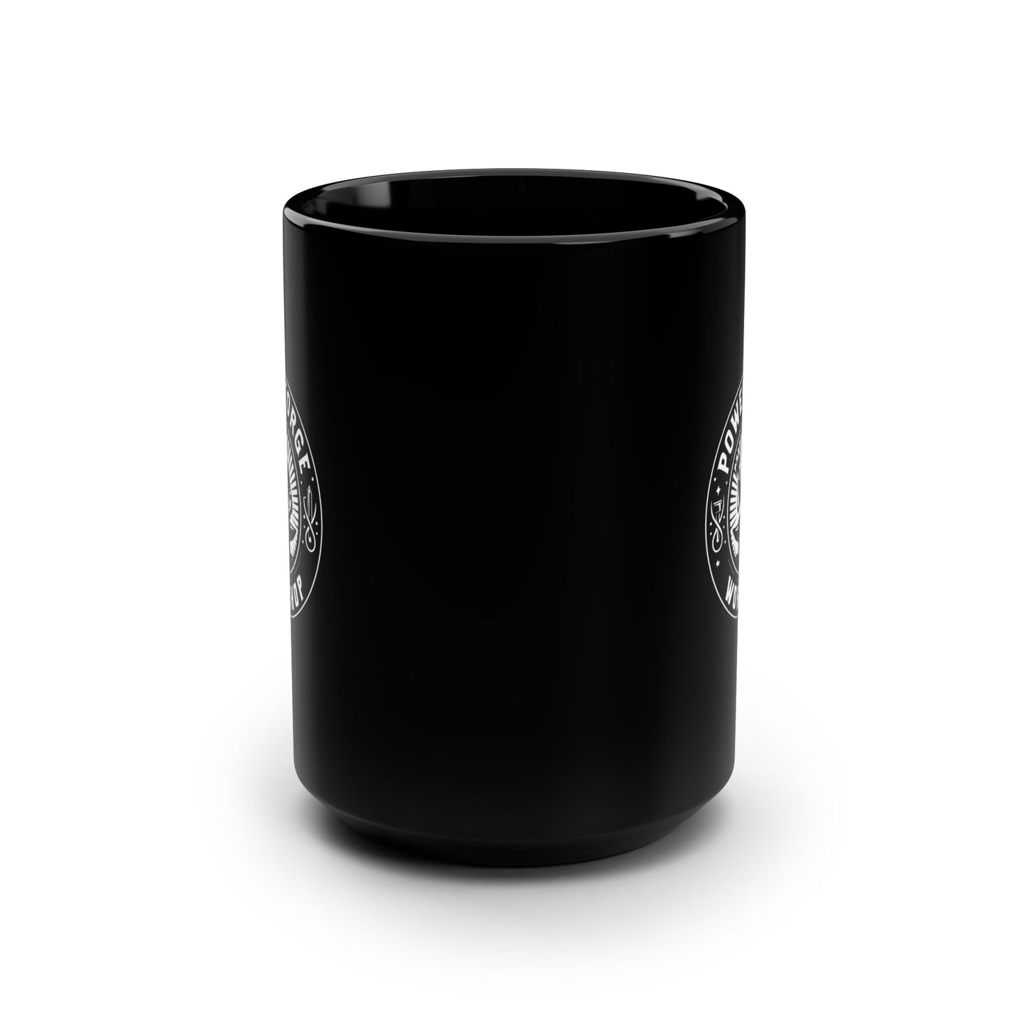Blacksmith Mug, Power Forge & Workshop Merch, Black Coffee Cup, 15oz, Metalworker Gift, Blacksmithing Mug