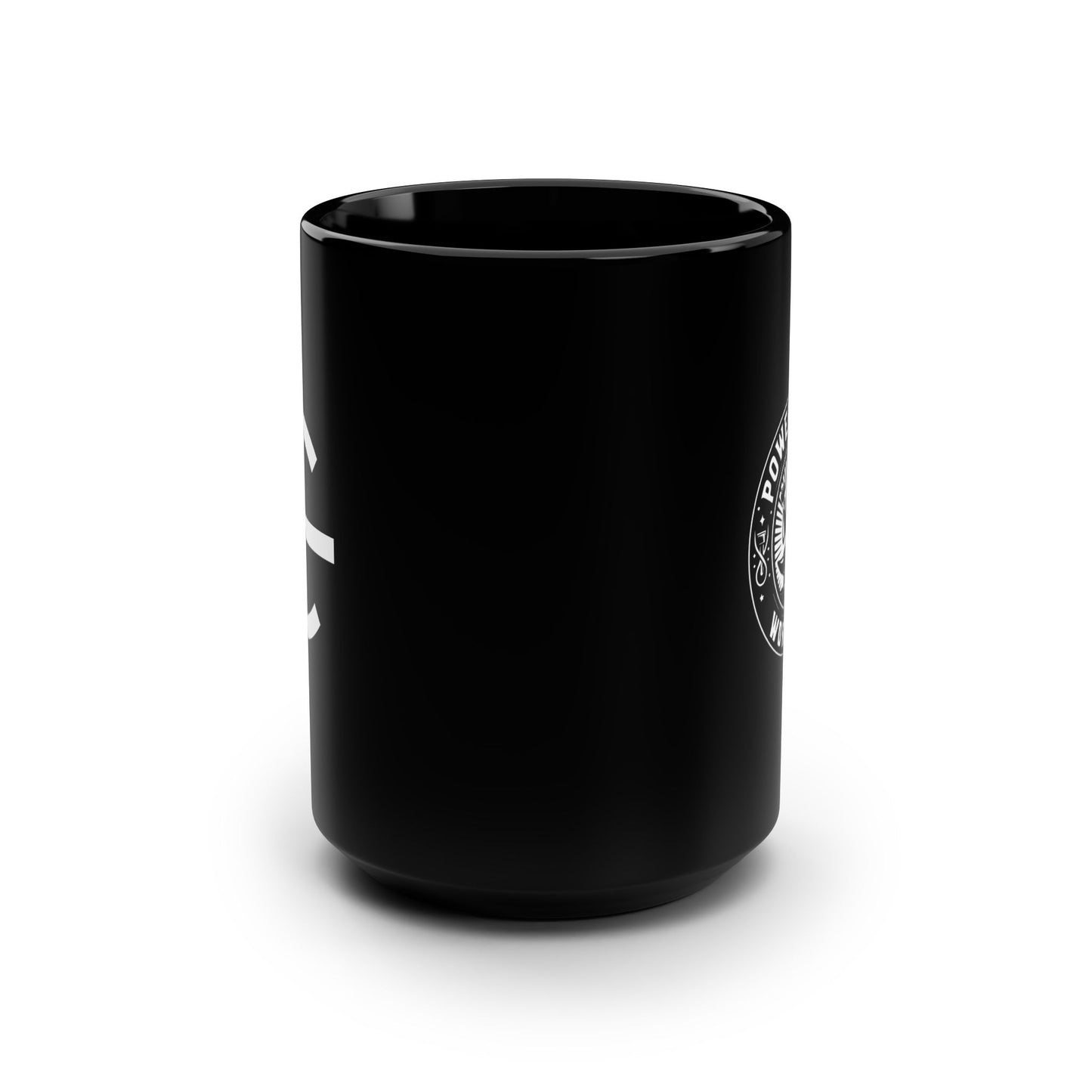 Power Forge 15oz Mug - Power Symbol Touch Mark Personalized Coffee Cup, Workshop Merch, Black Mug