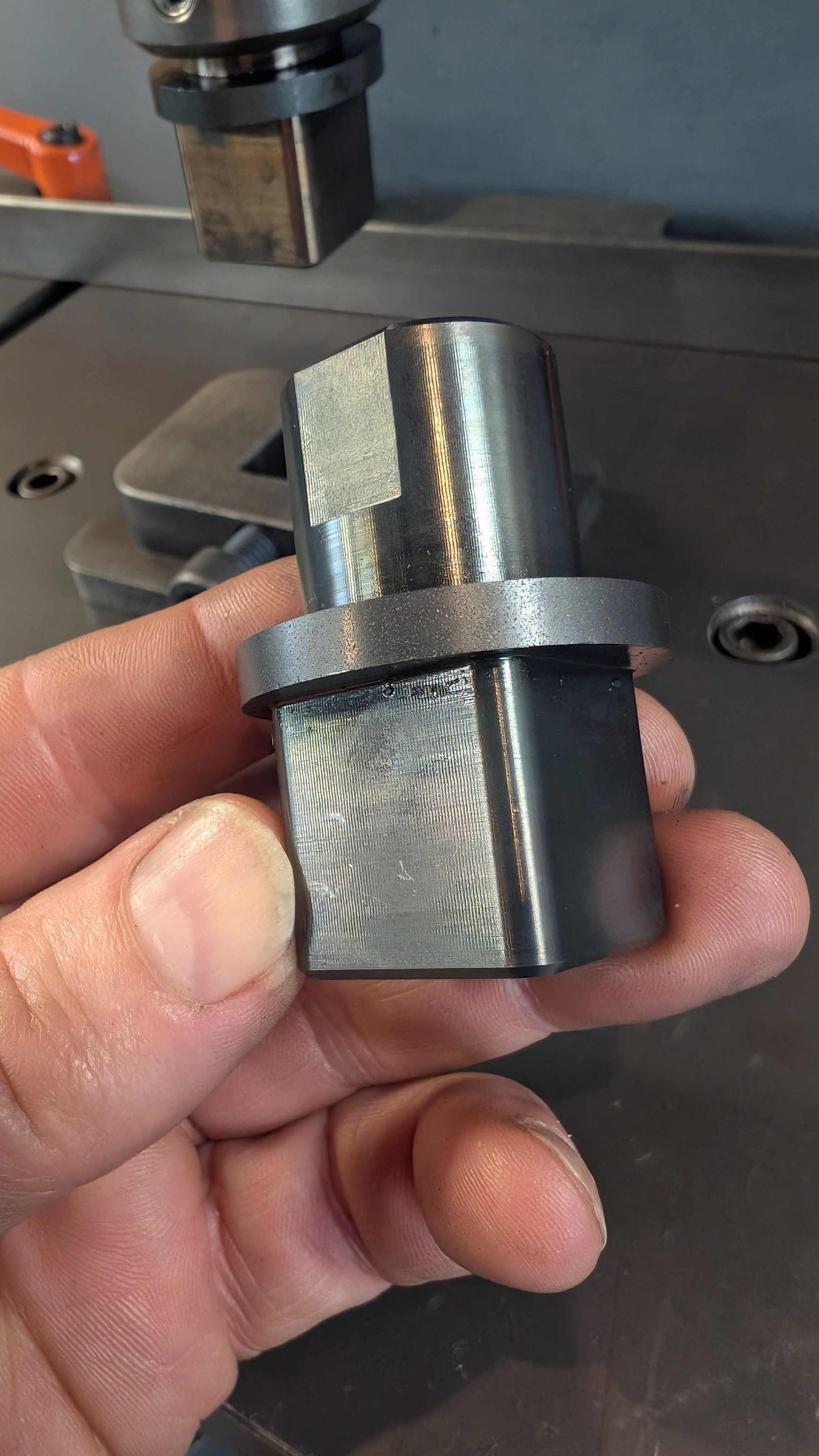 Fly Press Alignment and Indexing tool held in hand.