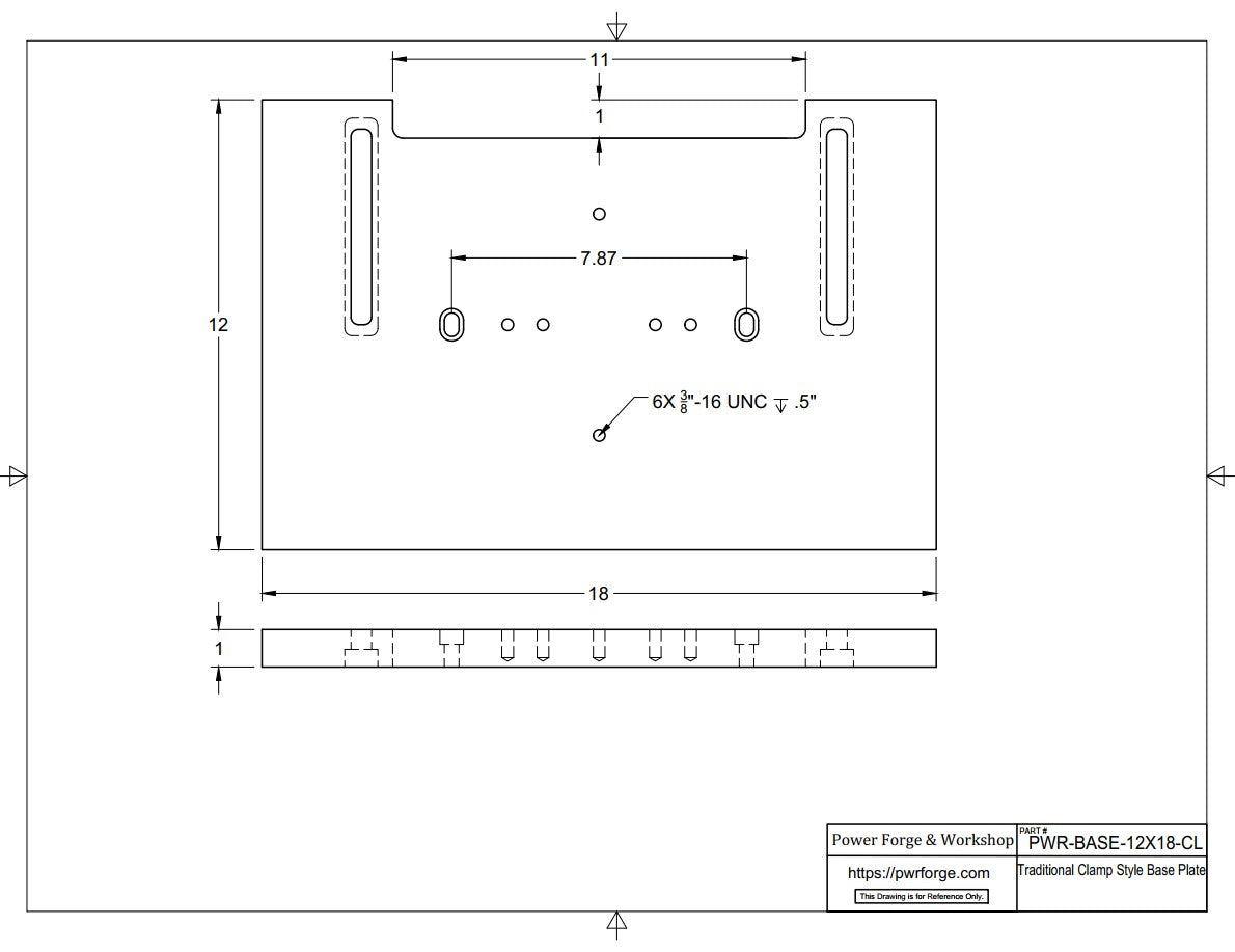 Technical Drawing of the Power Forge Clamp Style Base Plate