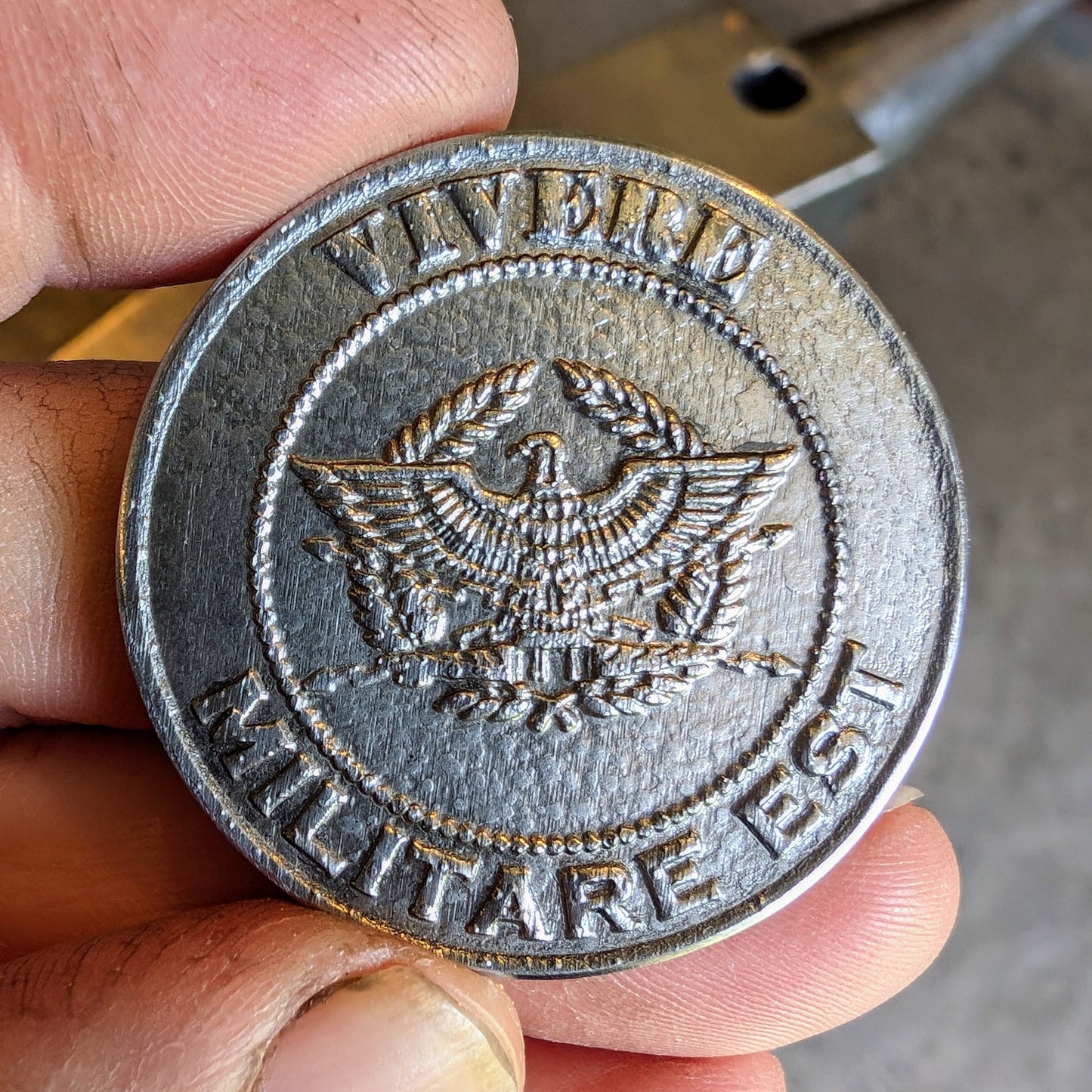 Forged Stoic Coin: Vivere Militare Est